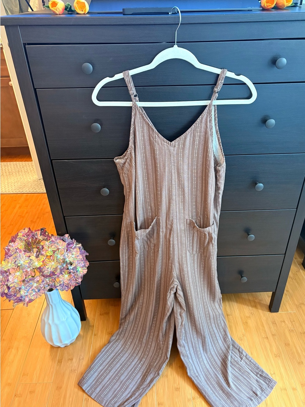 Rewash Brown Striped Women One-Piece Jumpsuit